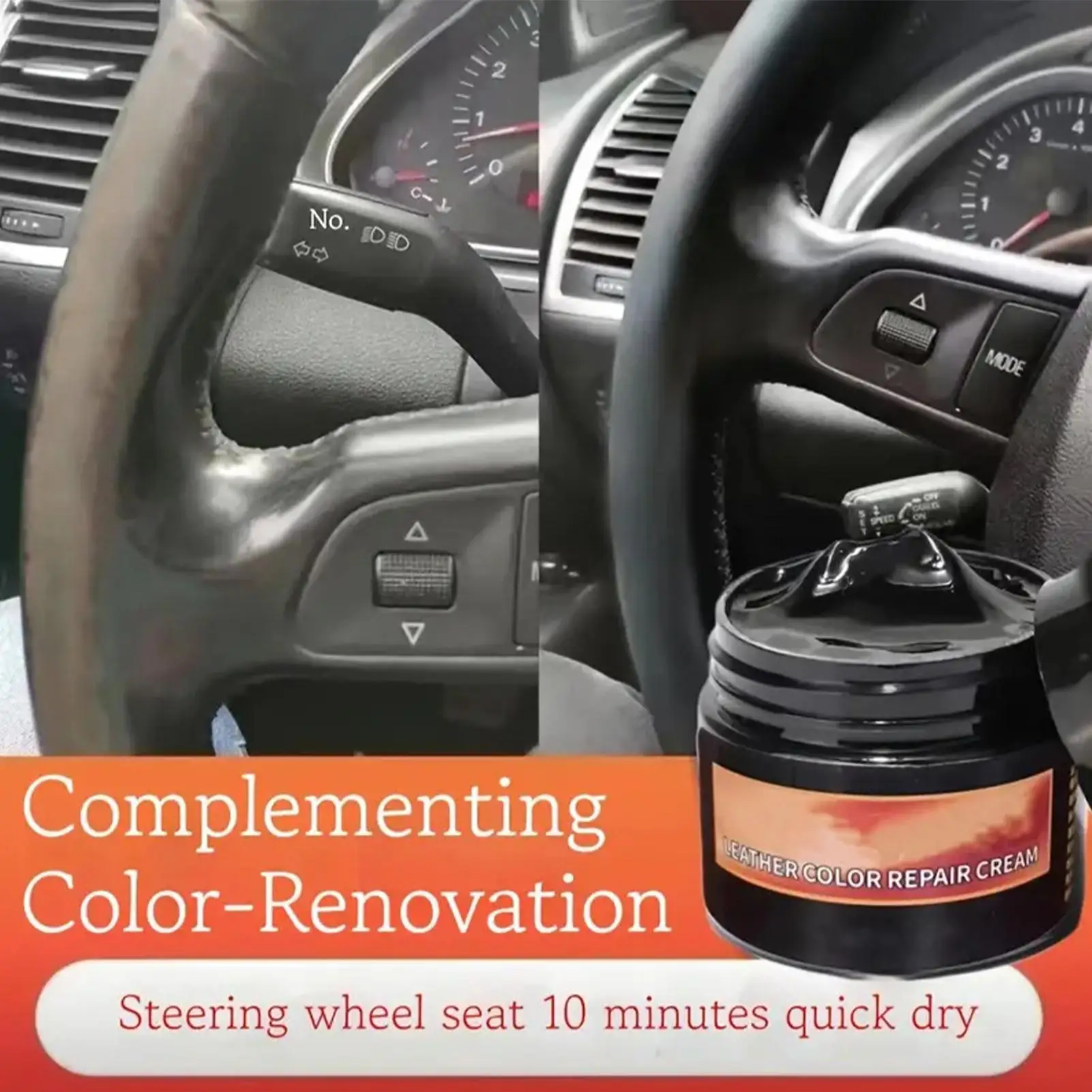 Steering Wheel Restorer Paste Black Interior Repair Cream For Car Worn Leather & Plastic, Color Restore & Scratch Filler