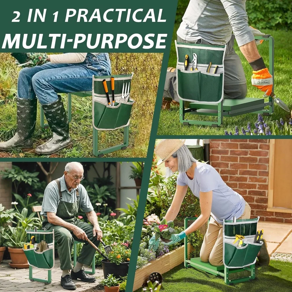 راكع ومقعد عريض للحديقة مقاس 10.2 بوصة - وسادة سميكة شديدة التحمل، مقعد متعدد الوظائف لكبار السن والنساء