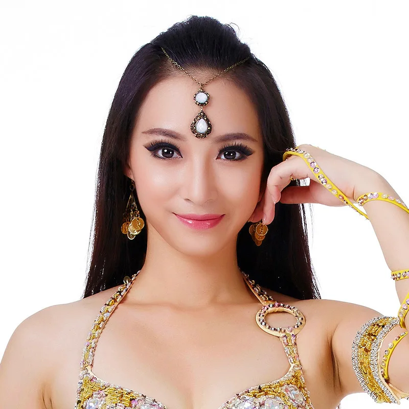 قبيلة الرقص الشرقي الأبيض رئيس سلسلة قلادة الرقص الشرقي غطاء الرأس حلية شعر الرقص الشرقي الحاجب قطرة الحاجب لصق