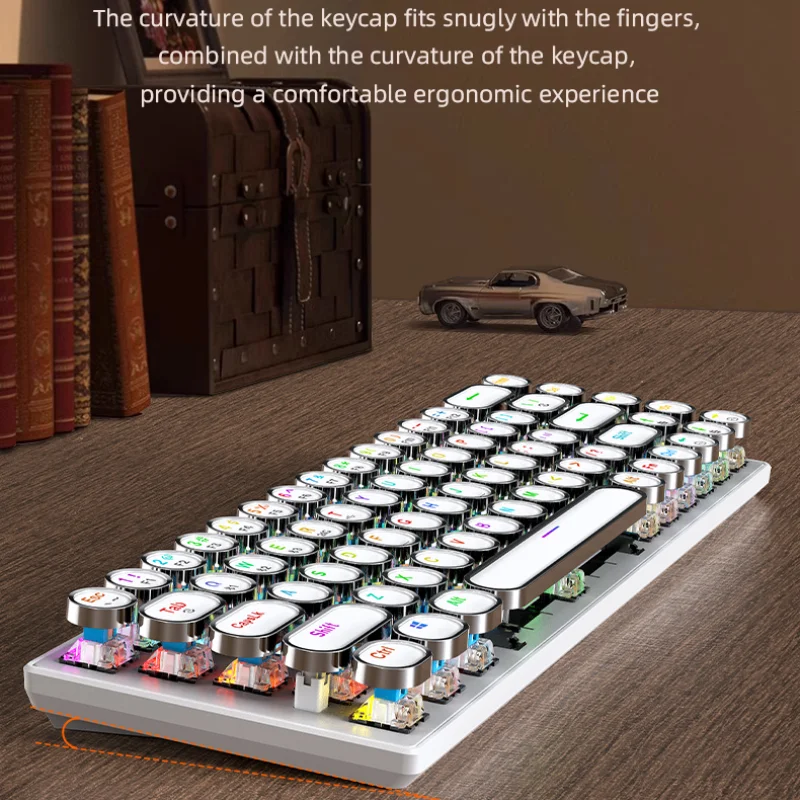 Punk Mechanical Keyboard 2.4G Bluetooth Wireless Type C Wired Tri-Mode RGB Backlit 68Keys Keypad Blue Axis Keyboard Universal