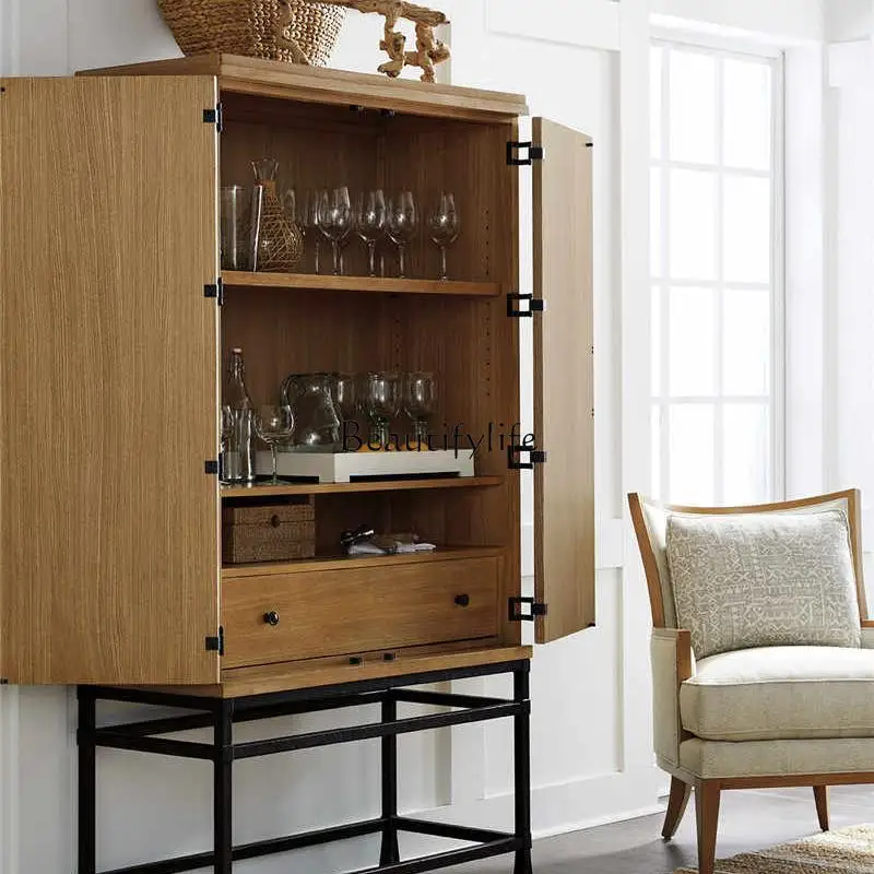 

10*American French dining side high cabinet integrated against the wall living room solid wood light luxury high-end cabinet