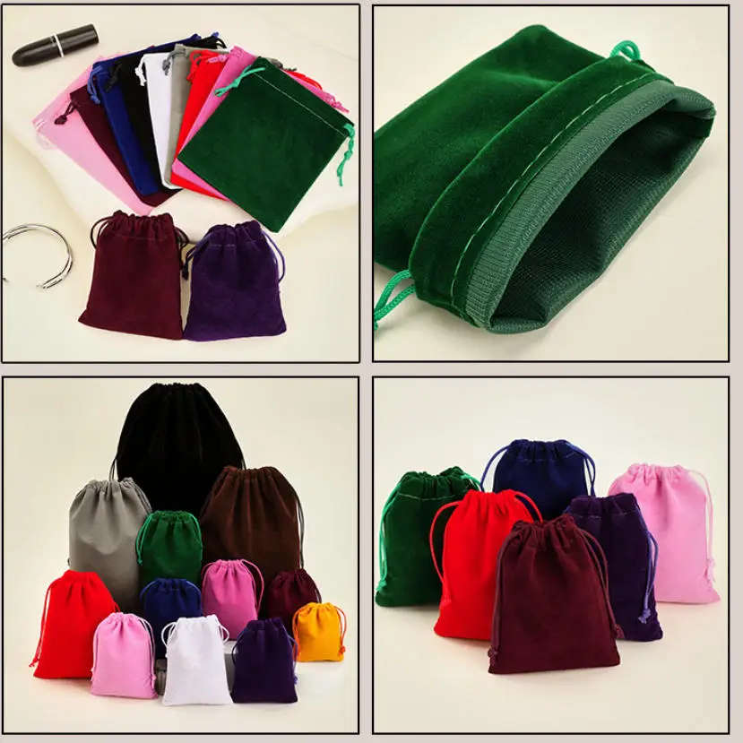 10pcs/lot 20*30cm Black/Grey/Blue/Red/Rose/Coffee Big Drawstring Velvet Pouches Party Wedding Gift Packaging Bags Custom Logo