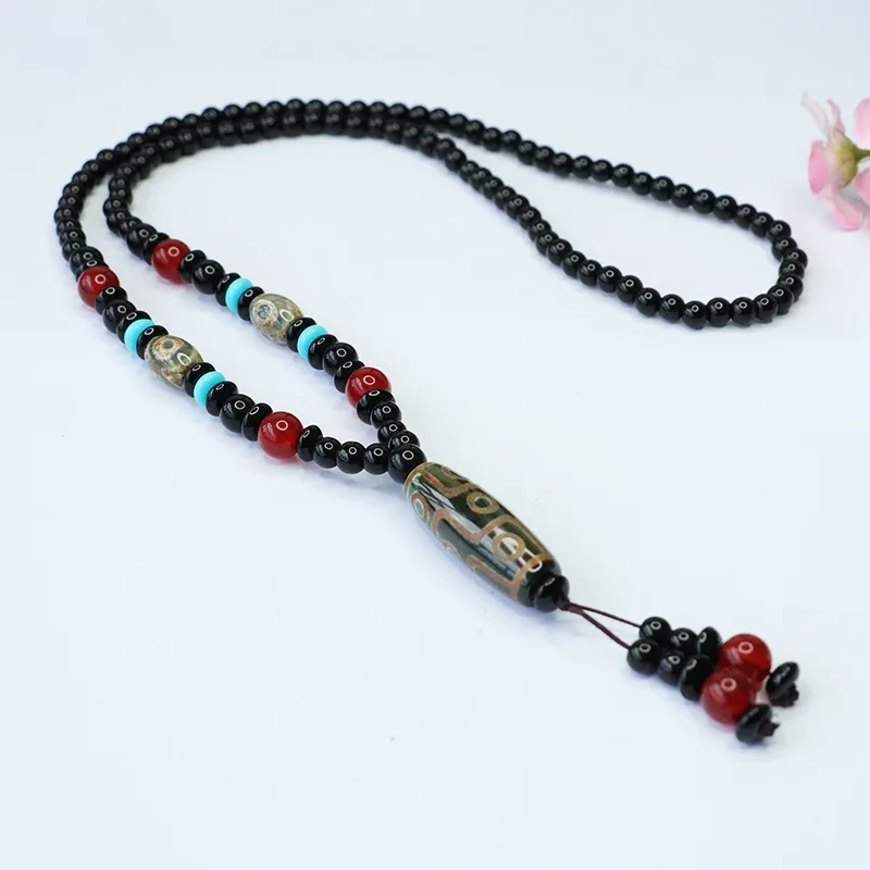

Nine-eyed dzi bead agate necklace chalcedony Tibetan ethnic style jewelry