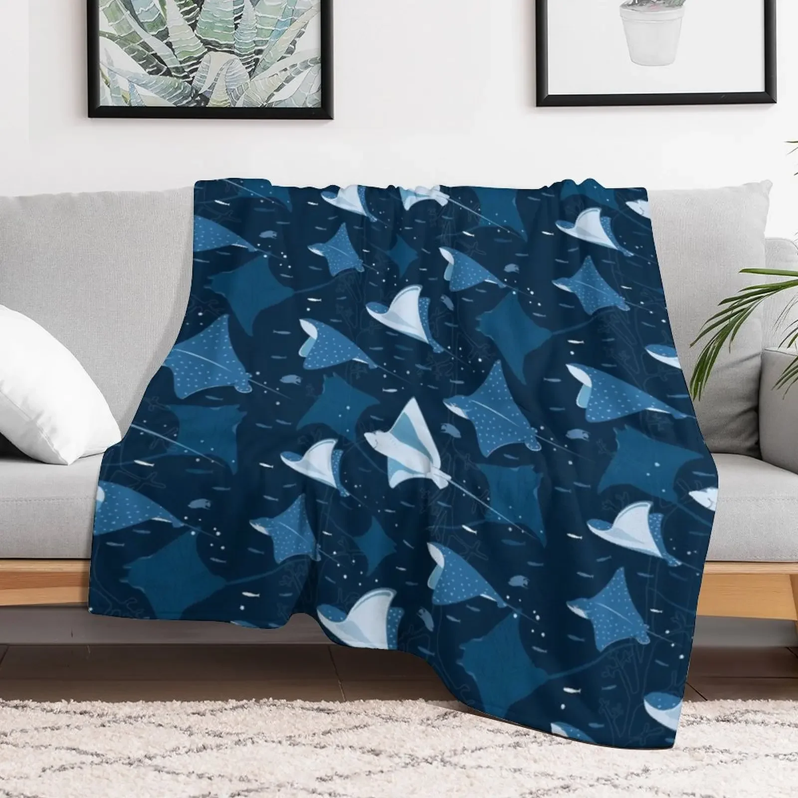 Flying stingrays blue Throw Blanket Summer Beddings Soft Plaid Blankets