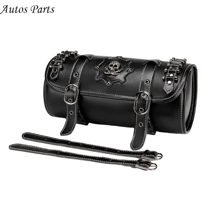 

57BA Universal Tool Roll Bag Saddlebag Skull Pattern PU Front Fork Handlebar Bag
