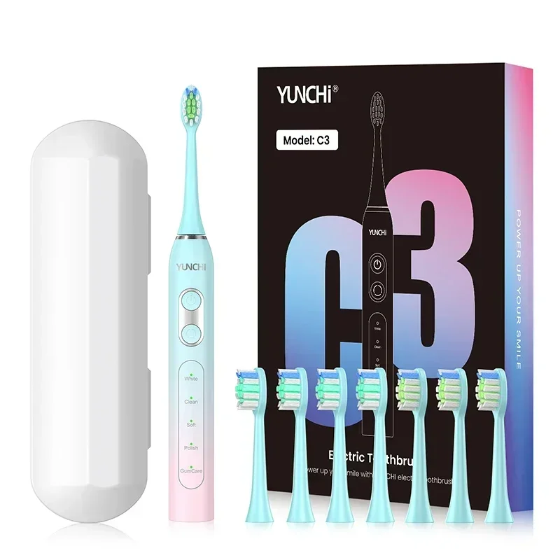 YUNCHI Sonic Toothbrush Electric Toothbrush with Replacement Heads 8 pcs Long Battery life 1Handle 1 box 8 heads