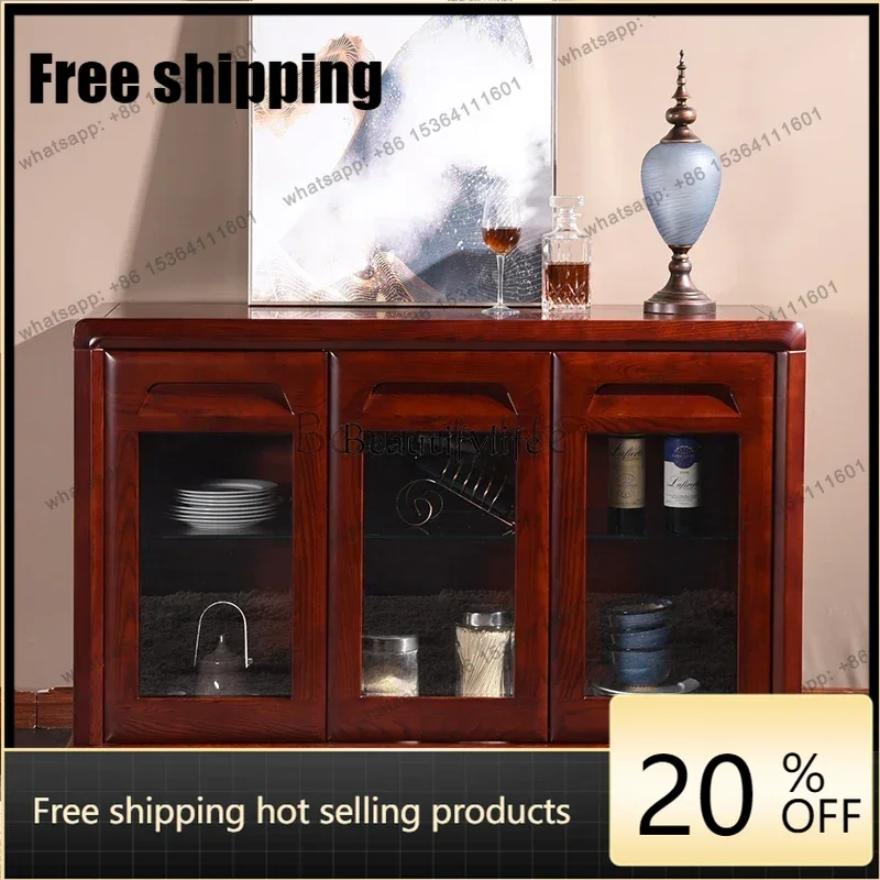 jj5 Solid wood dining side cabinet Chinese storage Ash restaurant locker