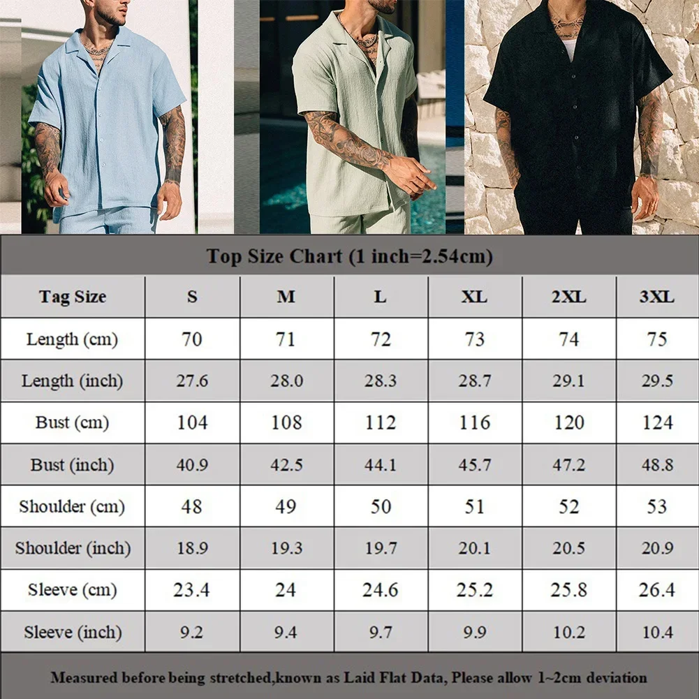 Mens Set Solid Color Streetwear Beach Style Suits Button Shirts & Shorts Casual For Summer Polyester Short Sleeve