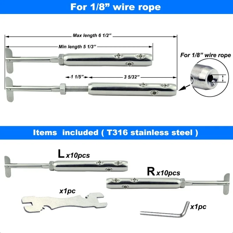 Бесконтактные натяжители для металлических столбов, комплект оборудования для кабельных перил, для системы кабельных стержней из нержавеющей стали 1/8