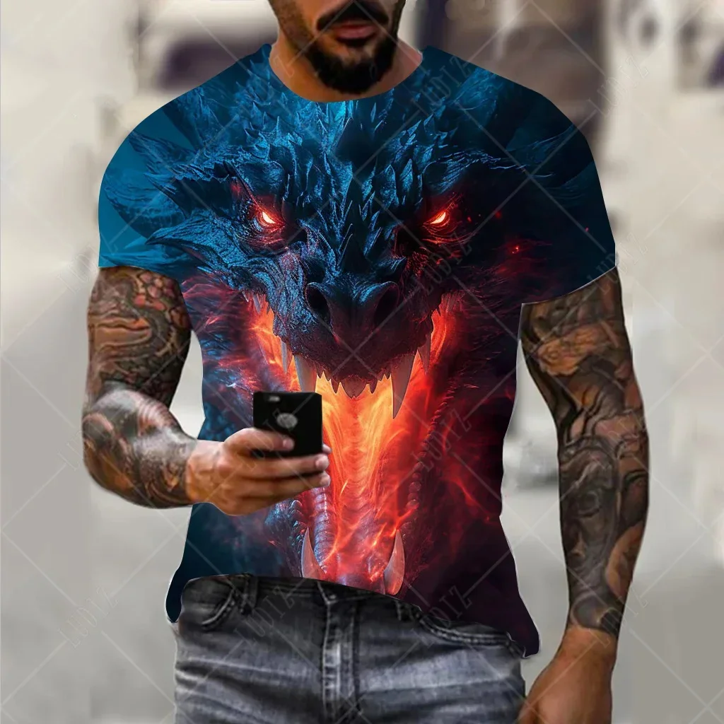 Men\'s Dragon T-shirt Fashion 3d Printed T Shirt Animal Pattern Short-sleeved Oversized Streetwear Tees Summer Casual Men\'s Tops