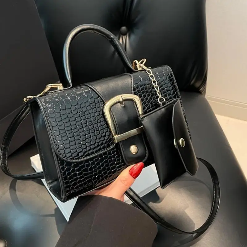 Fashionable 2 Pieces Set Tekstur Tangan Tas Bahu Kulit PU 20CA