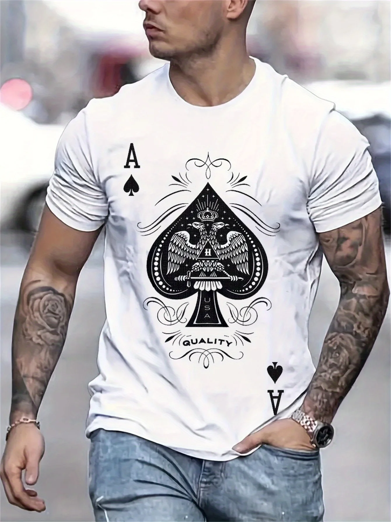 

Мужская футболка с рисунком покера Ace of Spades, черная свободная уличная футболка в стиле хип-хоп, легкая и дышащая