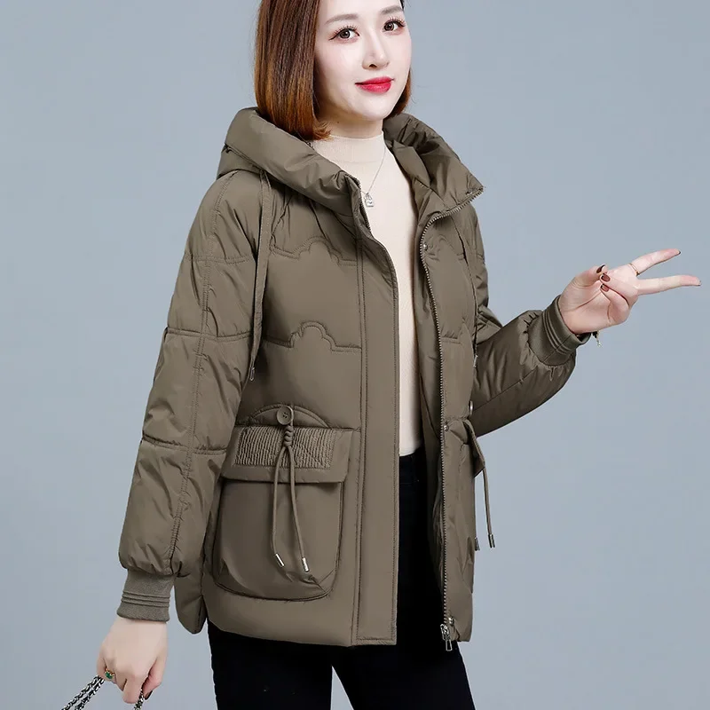 Veste d'hiver en duvet de coton pour femme, épaisse, manches longues, Style ample, à la mode, manteau pour maman d'âge moyen, petite chemise élégante en coton