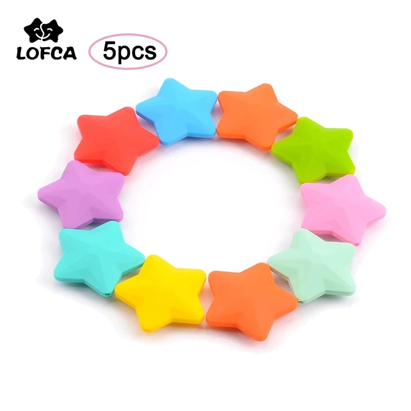 

LOFCA 5pcs Silicone Beads Soft Baby Teething Beads Diy Jewelry Bracelet Necklace and Pendant baby teether silicone star Shape