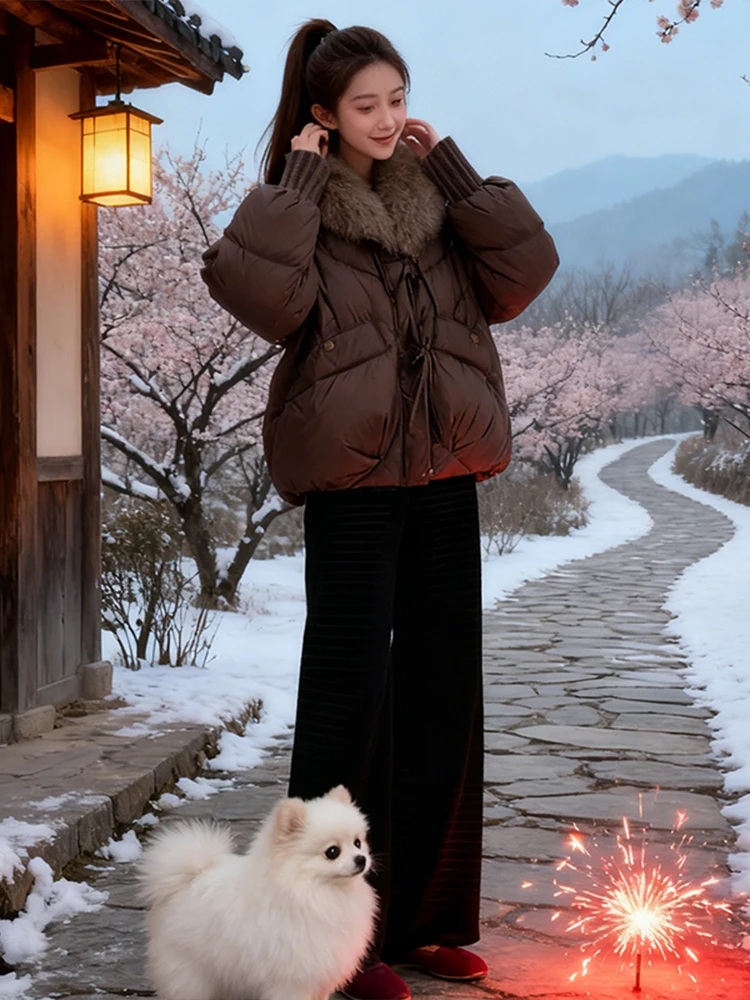 

Уникальный красивый зимний модный комплект: корейская утепленная хлопковая куртка и брюки с высокой талией и широкими штанинами, женский костюм из двух предметов