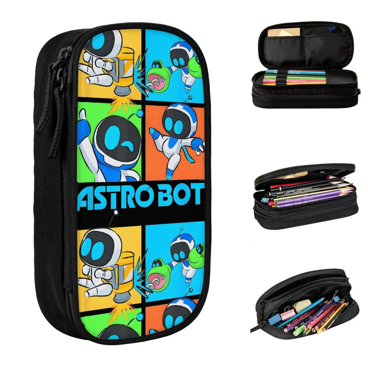 Classic Astro Bot Fighting Pose Pencil Cases Pencilcases Pen Box for Student Big Capacity Bags Office Zipper Stationery