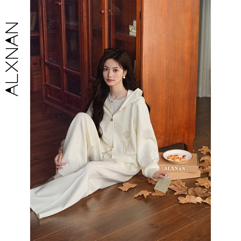 ALXNAN Casualowe spodnie z wysokim stanem, plisowane, z elastycznym pasem, damskie szerokie spodnie, miękkie, zwiewne, oddychające, uniwersalne spodnie L57960