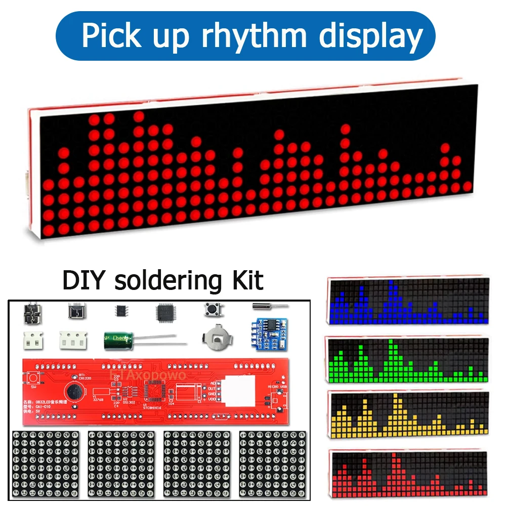 DIY electronic soldering kit LED music spectrum kit dot matrix clock pick up rhythm light display(not assembled