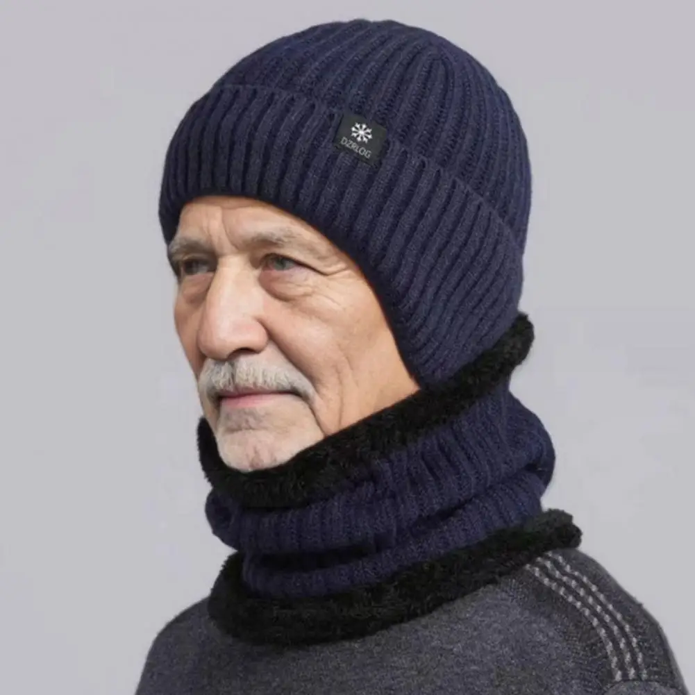 Mid aged Men Winter Hat Knitted Elasticity Keep Warm Thick Ear Cap Father Grandfather Headwear Outdoor Cap Beanie