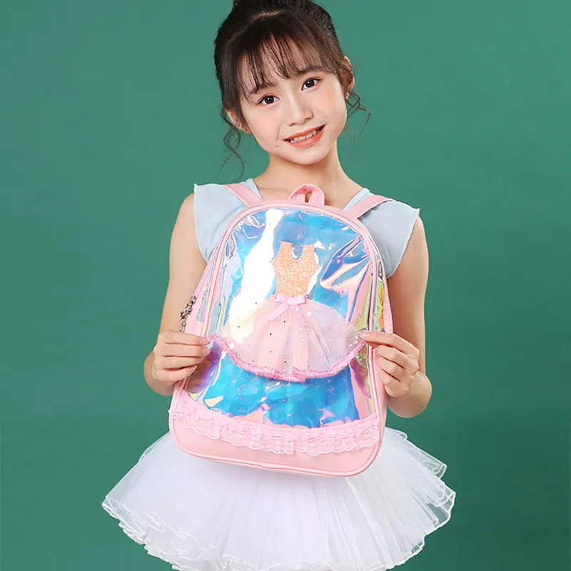 Princess Ballet Dance Bags for Girls Double Shoulder Dance Bag Pink Laser Backpack Children Schoolbag Girl Dance Bag