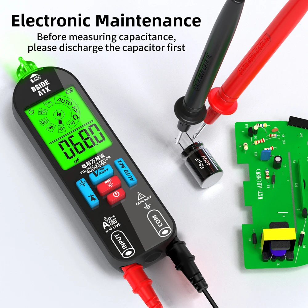 BSIDE A1X Digital Multimeter Electric Test Pen Voltage Resistance Diode Tester Live Wire Recognition Meter Automatic Shutdown