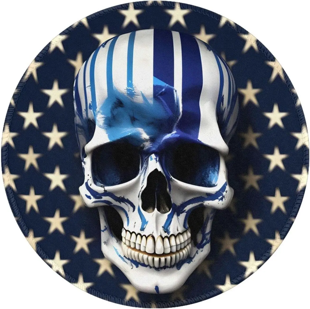 Blue Stripe Stars Skull Printed Round Mouse Pad Anti Slip Rubber Round Mousepads for Home Gifts Office Work 7.9 X 7.9 Inch