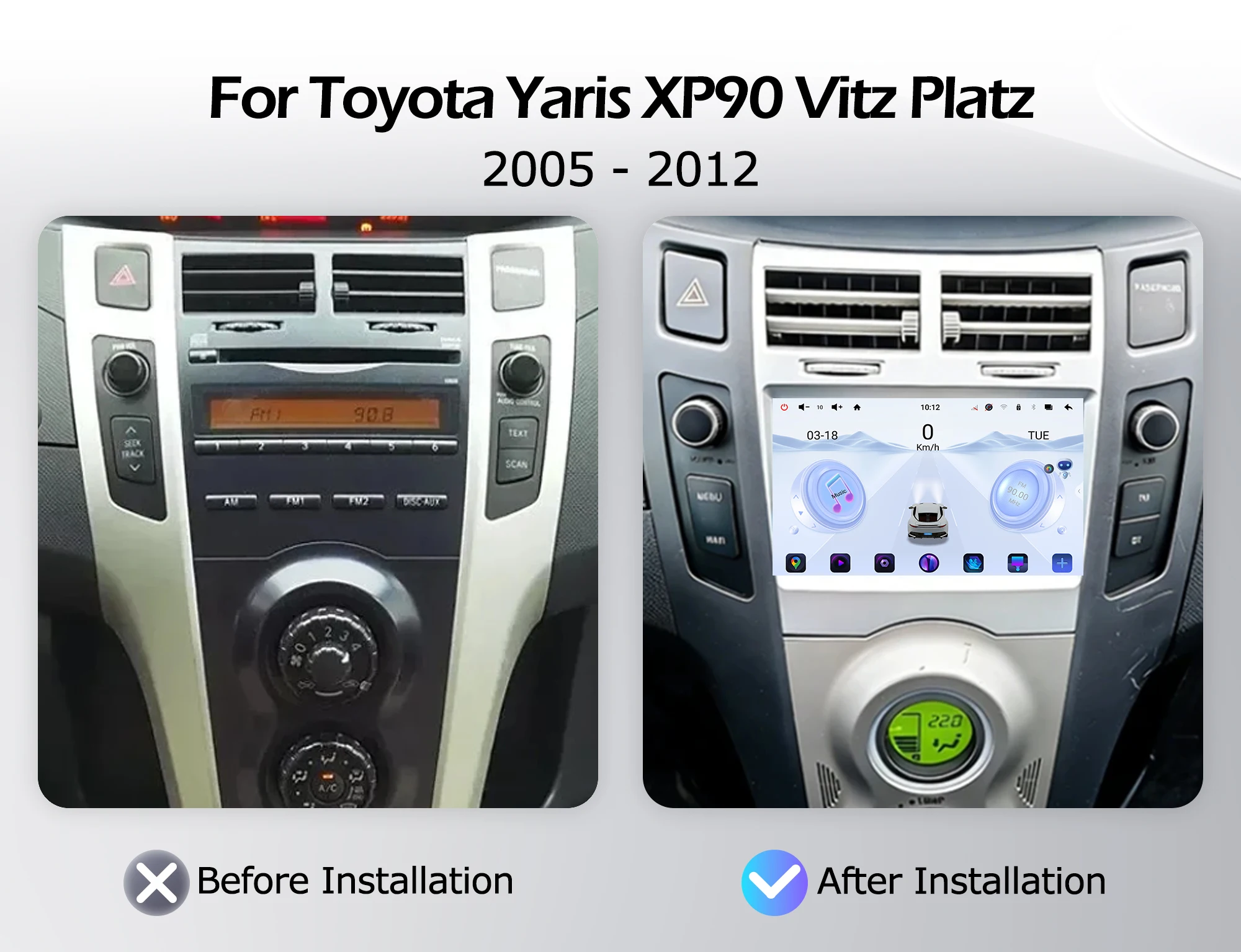 Bluetooth For Toyota Yaris XP90 Vitz Platz 2005-2012 Car Radio Android 16 Wireless CarPlay Lntelligent Multimedia Player Auto