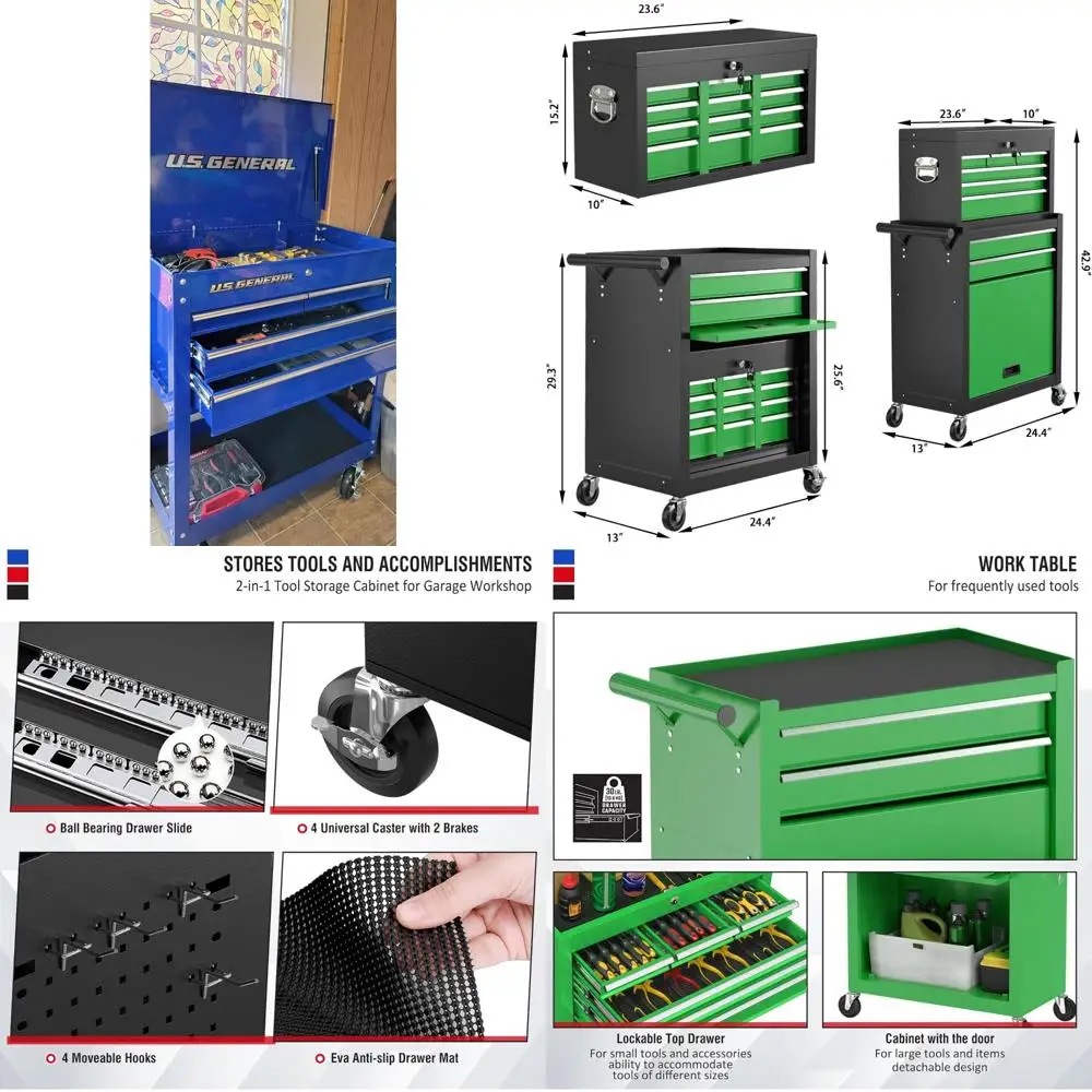 ตู้เครื่องมือแบบมีล้อเลื่อน 4 ลิ้นชัก สีน้ำเงิน สำหรับงานหนัก รับน้ำหนักได้ 580 ปอนด์ เพื่อการจัดเก็บและจัดระเบียบที่ดีที่สุด