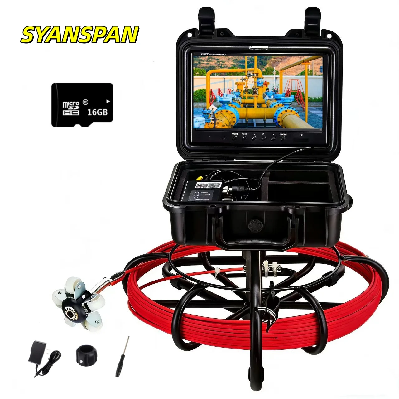 SYANSPAN Waterpoof 23MM Drain Sewer Pipeline Endoscope 7mm Cable 100M Pipe Inspection Video Camera 9 Inch with DVR16GB TF Card