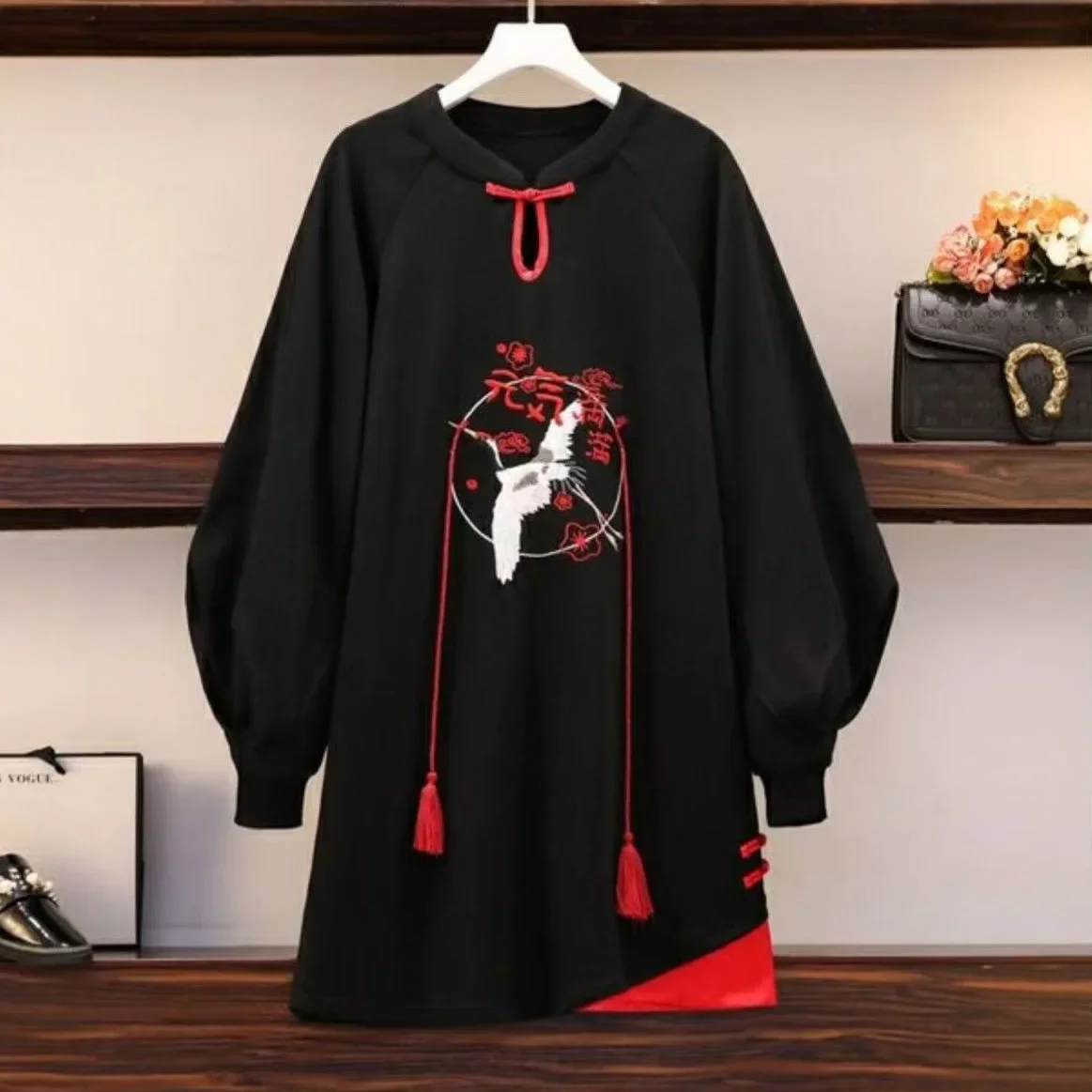 Fall Clothes 2024 Chinese Style Vintage Autumn Clothing Oversized Long Sweat Shirts Women Pullover Sweatshirt