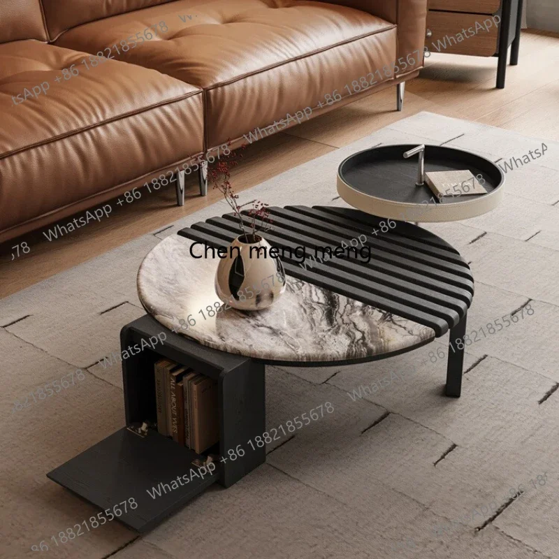 

Italian Style Coffee Table Set for Living Room Home Creative Storage Microcrystalline Stone Solid Wood