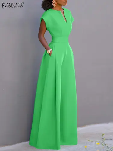 Imagen 2 del producto ZANZEA-monos de vacaciones para mujer, traje informal elegante de manga corta, peleles largos, pantalones de pierna ancha para ir al trabajo, 2023