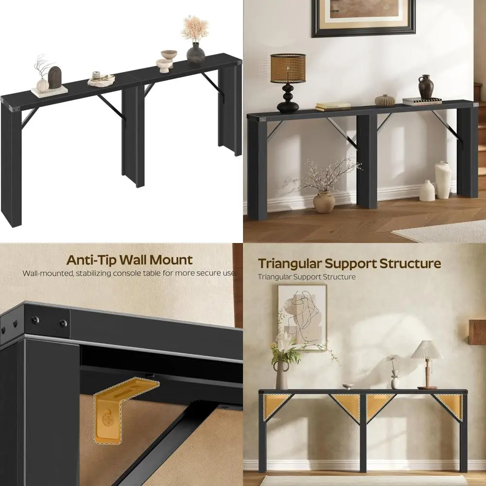 

Длинный консольный стол 70.8, мебель для прихожей в деревенском стиле для узких пространств, подходит для прихожей и гостиной, черный