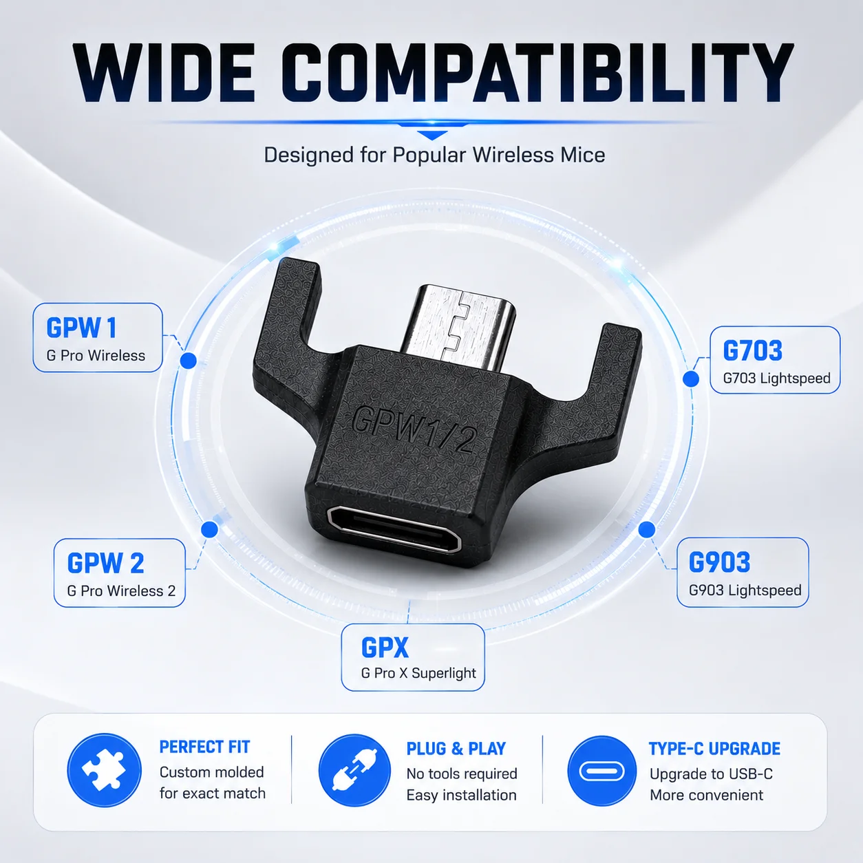 Typ-C-Adapter für Logitech G Pro Wireless / GPW GPX Superlight/G703/G903 Maus-Ladekonverter, Micro-USB-zu-USB-C-Anschluss – Detail 4