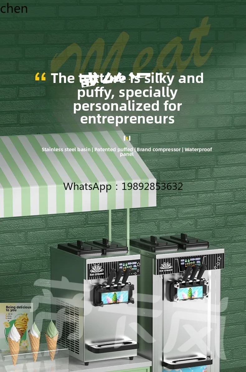 ZZ ijskraam commerciële no-cleaning ijsmachine automatische driekleurige ijsmachine kegel