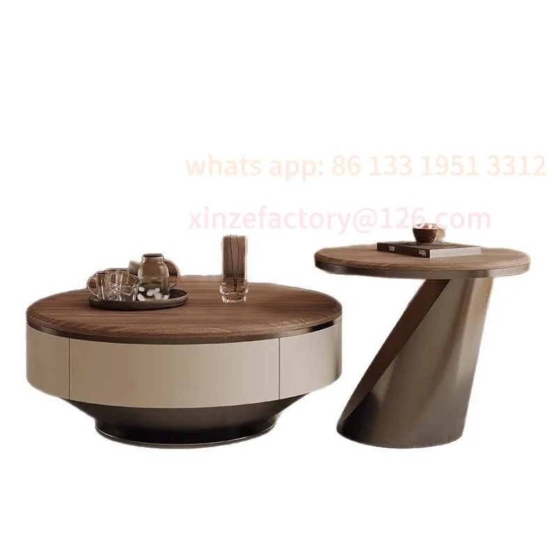 

Customizable light luxury Internet celebrity light simple modern round customer coffee table combination living room small apart