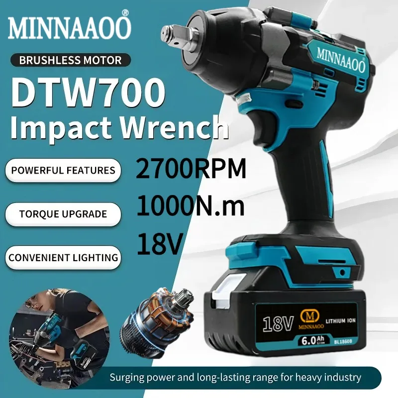 

DTW700 1000N.M Torque Brushless Electric cordless Impact Wrench 1/2 In Wrench For Makita 18v Battery Pin