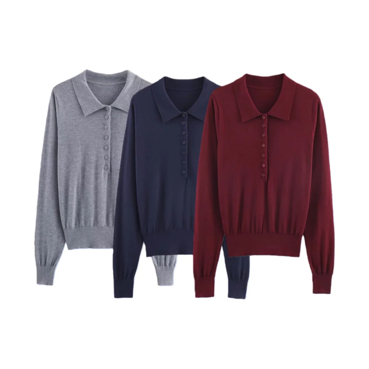 

2025 зимняя новая женская одежда, простой повседневный модный однотонный вязаный свитер с длинными рукавами и воротником-поло