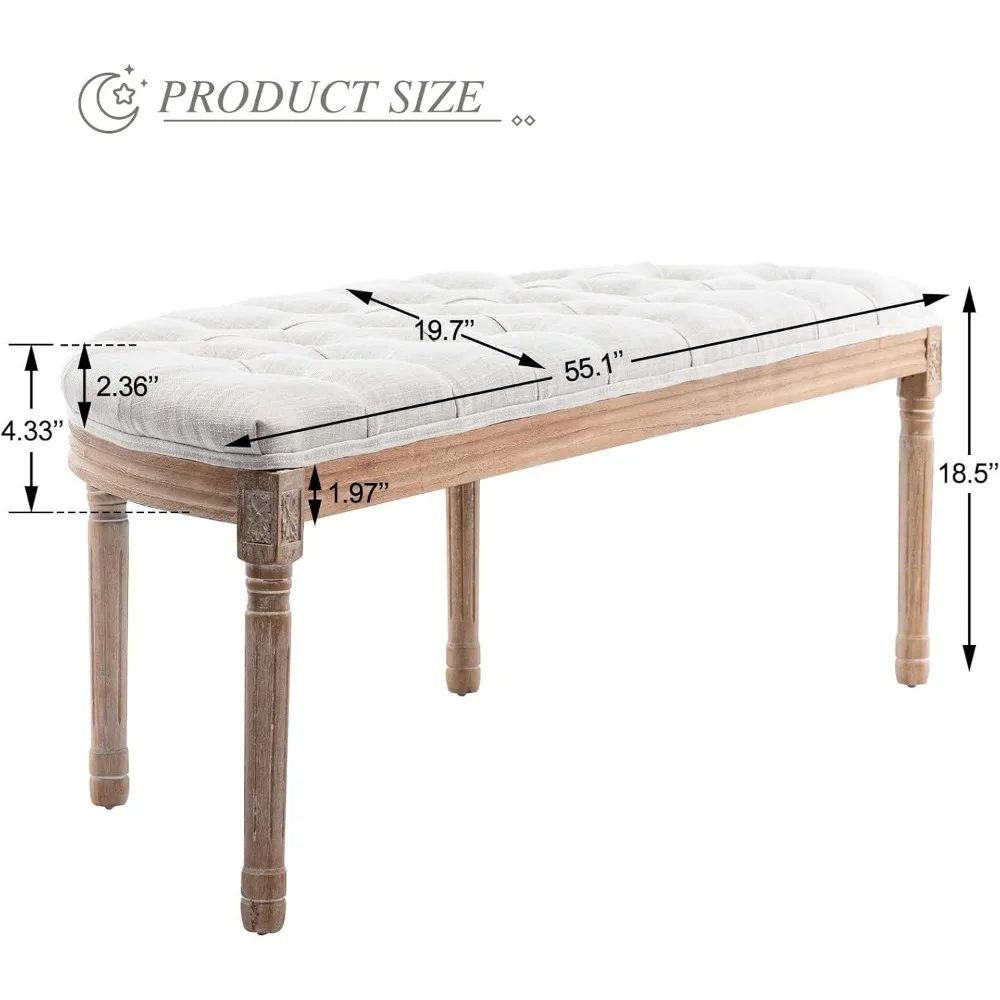 End of Bed Bench Vintage Half Moon Upholstered Fabric Semi-Circle Entryway Bench with Padded Seat & Rubberwood Legs