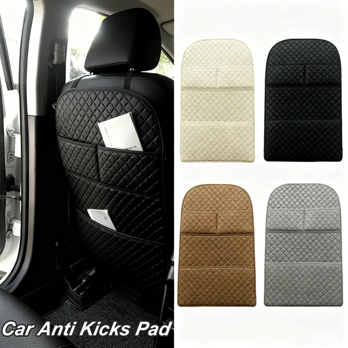Leather Universal Car Anti Kicks Pad With Organizer Pocket Waterproof Seat Back Kick Protector Mats For NISSAN BMW KIA AUDI