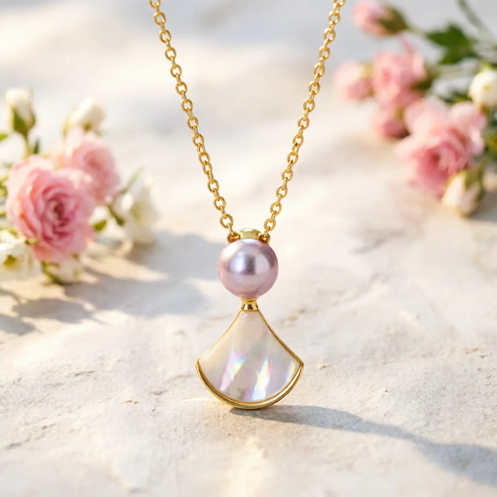 

JYZuBo 5A Purple Pearl Necklace Dainty Maple Leaf Shell Dress Pendant Choker Birthday Anniversary Christmas Gift for Her