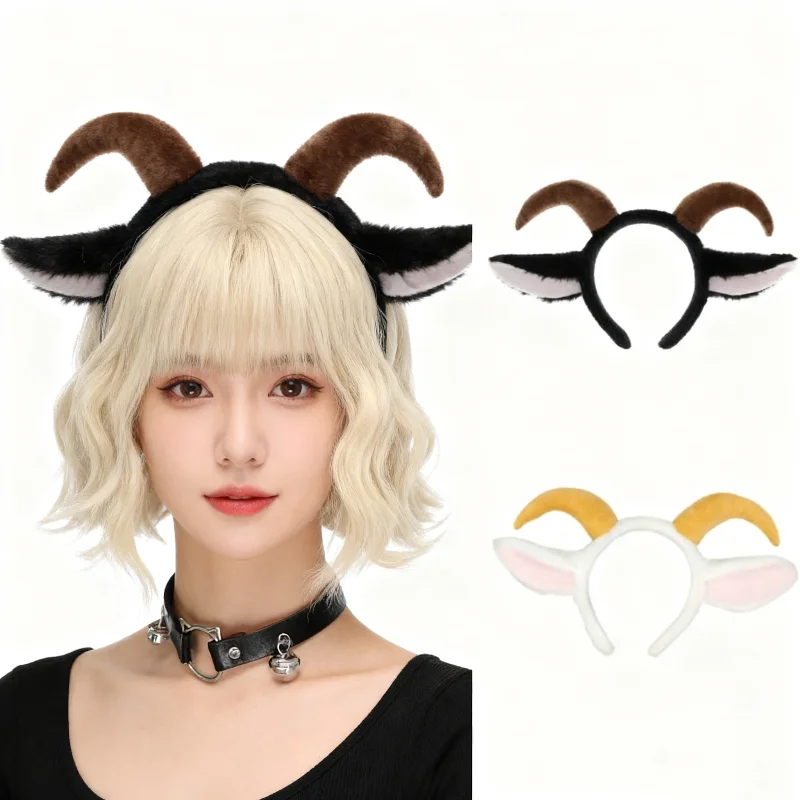 

Lamb Horn Headbands Cute Lolita Plush Long Horn Lamb Hairhoop Cosplay Animal Costumes Props Hair Accessories Christmas Headwear