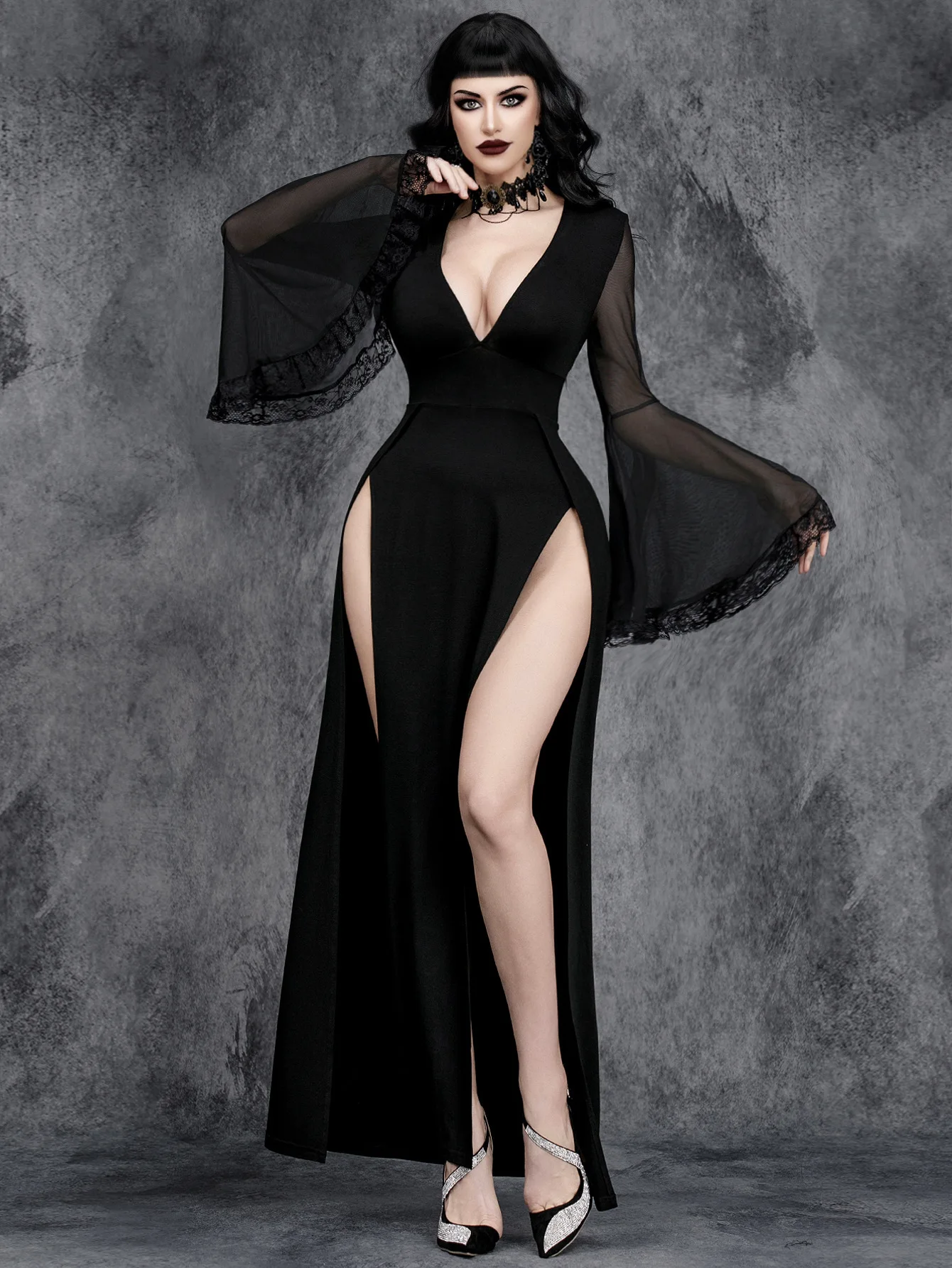 Robe longue gothique noire pou - Evening Gown avis et prix