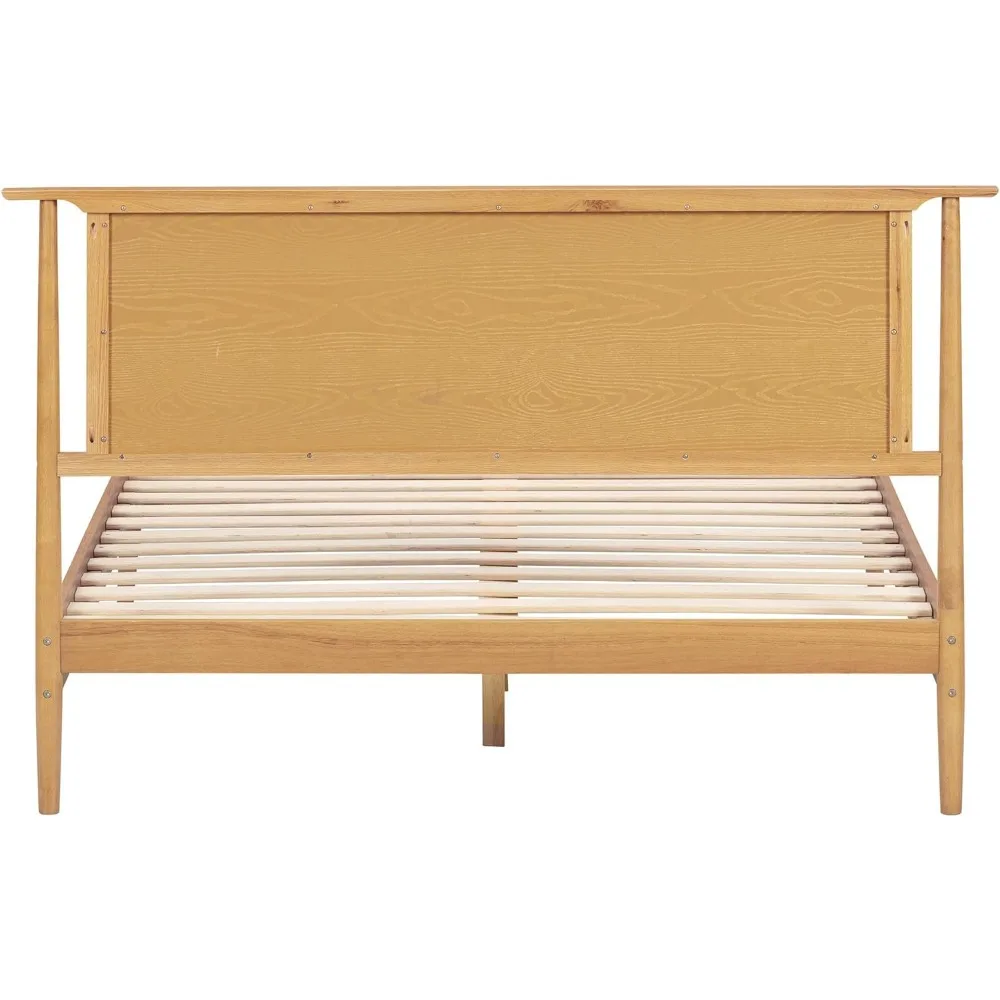 هيكل سرير خشبي من الروطان والبلوط الصلب مع لوح رأسي، يتميز بشرائح صامتة ودعم ما يصل إلى 1000 رطل