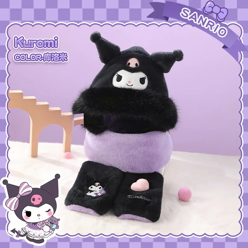 Gorro para niño con bonito corazón femenino de dibujos animados Kuromi Hello Kittys Cinnamoroll My Melody Otoño Invierno nuevo mantener caliente Anime Kawaii