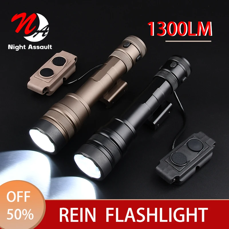 REIN 손전등 1300 루멘 REIN 2.0 에어소프트 클라우드 방어 스카우트 라이트, 듀얼 Fcunction 스위치, 1300lm, 20mm 피카티니 레일에 적합 