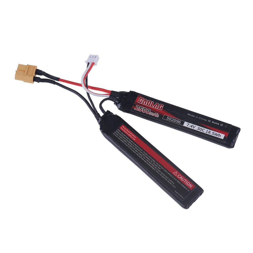 Lipo 7.4v 2500mAh 30C Split Connection Water Gun Battery With Charger 2S for Mini Airsoft BB Air Pistol Electric Toys Guns Parts