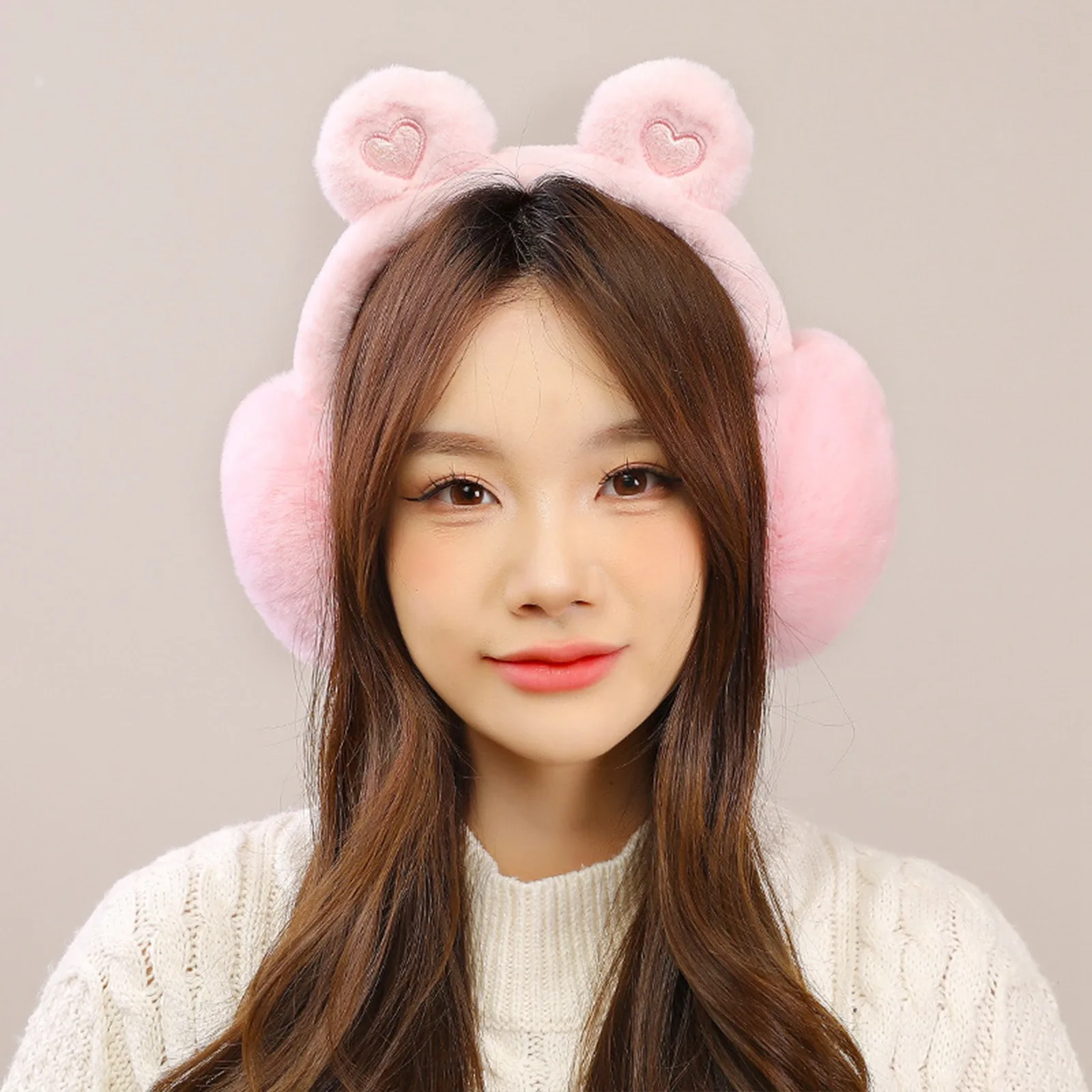 Bonito de pelúcia quente earmuffs kawaii feminino coelho urso inverno orelha mais quente cor sólida earflap lolita menina orelha muffs fuzzy frio proteger