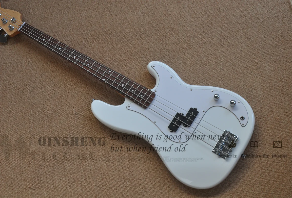 

White bass 4 Strings Bass Guitar basswood Body Maple Neck Rosewood Finerboard White Pickguard Fixed Bridge