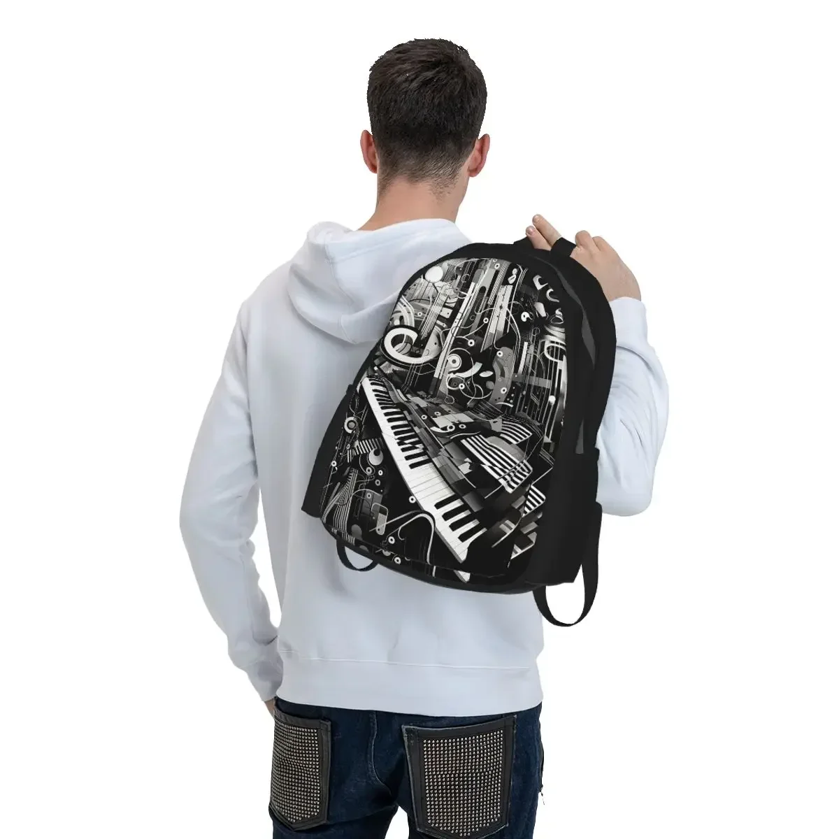 Music Notation Musical Notes Student Backpack School Bag Hiking Travel Daypack for Boys Girls Bookbag Shoulder Bags